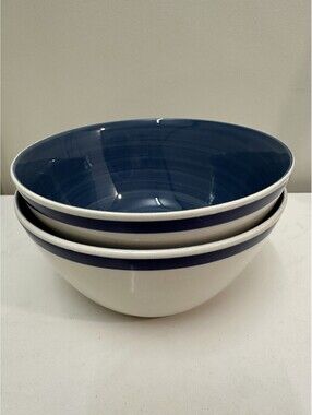 Set of 2 Vintage 6” Gibson Everyday Ceramic Soup Bowls Blue Stripe And Inside